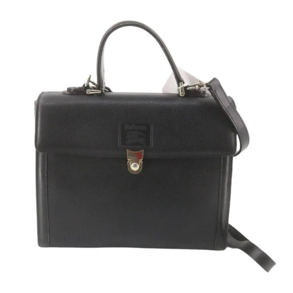 Authentic Vintage Burberrys of London Black Leather Satchel Doctor Style Bag